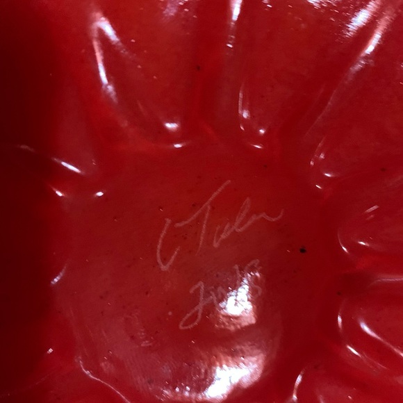 Signed Hand Blown Glass Pumpkin 2018 Opaque Orange Teal Stem Fall - Picture 8 of 8